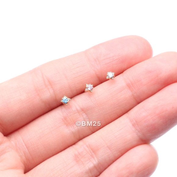 14 Karat Gold Studded Prong Gem Sparkle L-Shaped Nose Ring - Picture 3 of 5